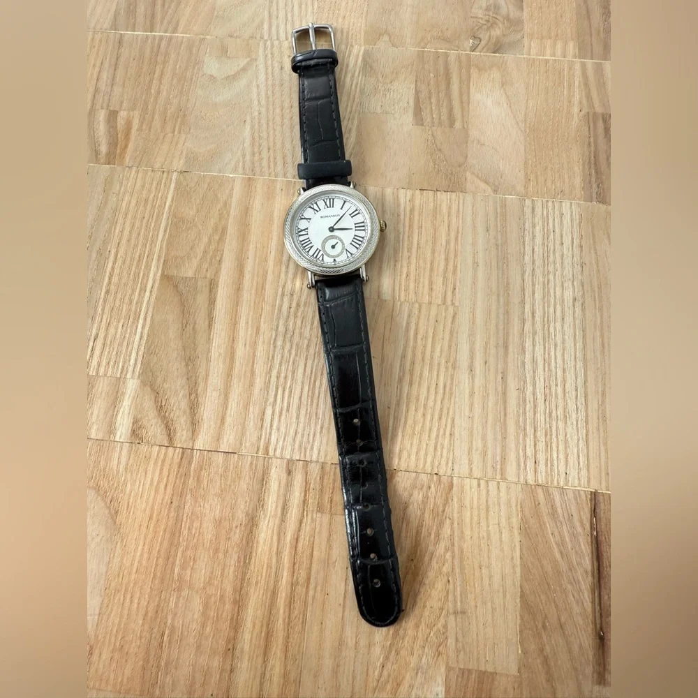 Romanson Swiss Quartz black leather watch NEW BATTERY